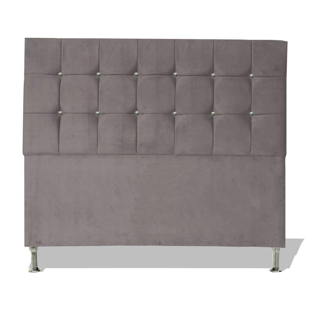 Cabeceira De Cama Box Cristal Casal 140 Cm Botão Strass Suede Prata Do Lar Móveis - 1