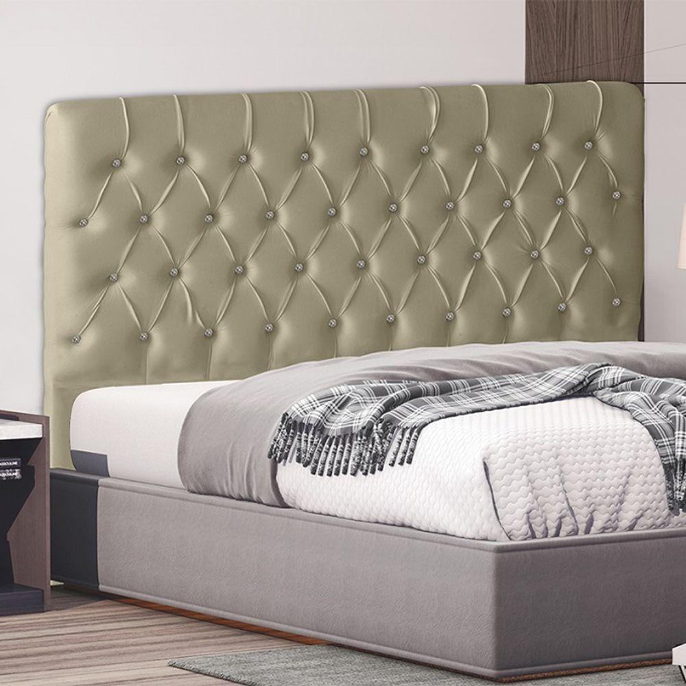 Cabeceira De Cama Box Estrela Casal 140 Cm Suede Botão Cristal Bege Do Lar Móveis E Decoração - 2