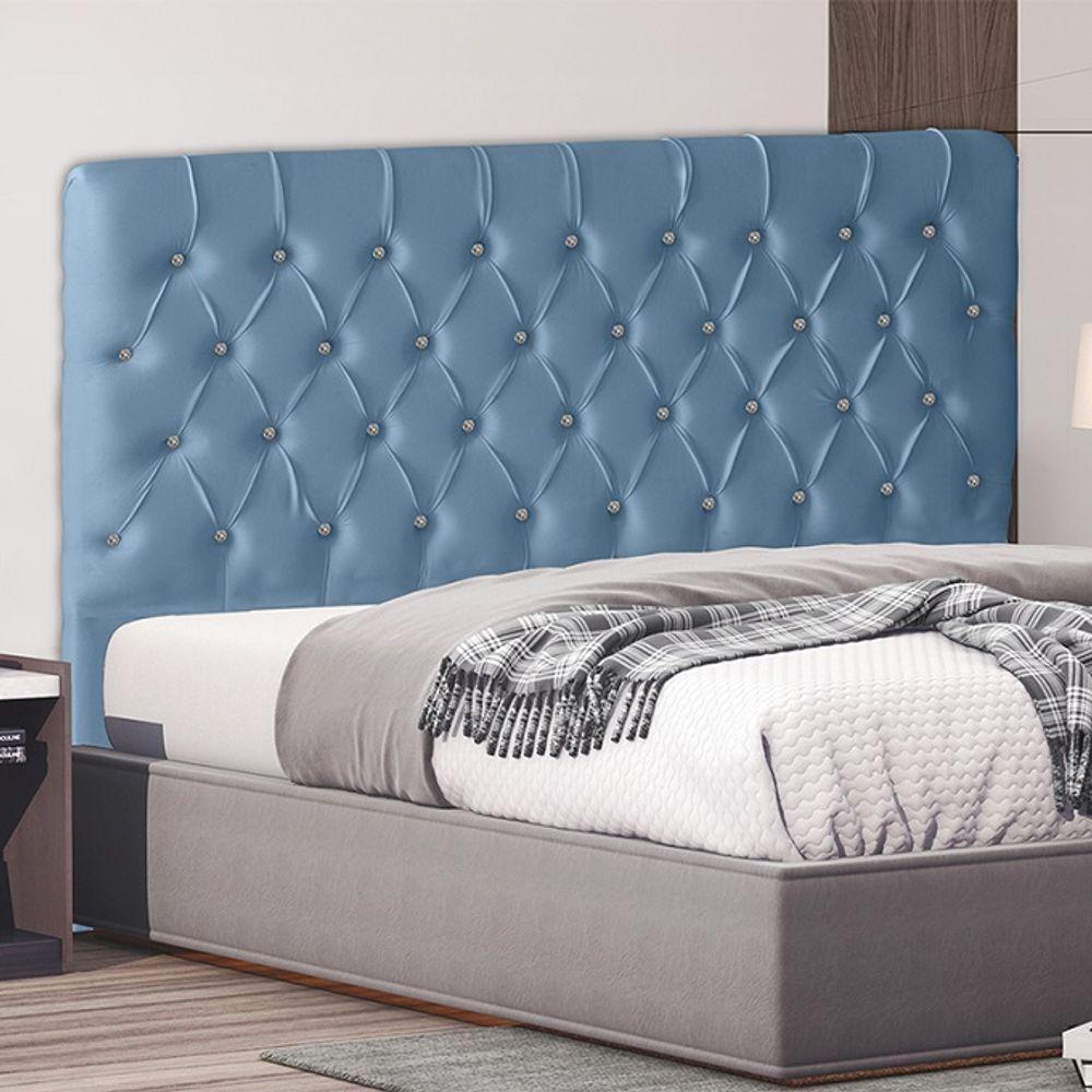 Cabeceira De Cama Box Estrela King 195 Cm Suede Botão Cristal Azul Bebê Do Lar Móveis E Decoração - 2