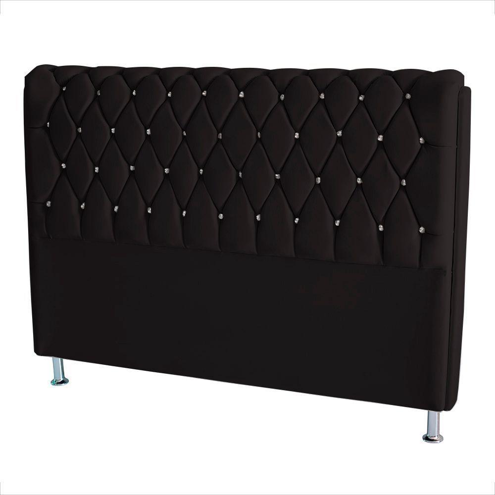 Cabeceira De Cama Box Jully Queen 160 Cm Botão Strass Suede Preto Do Lar Móveis - 2