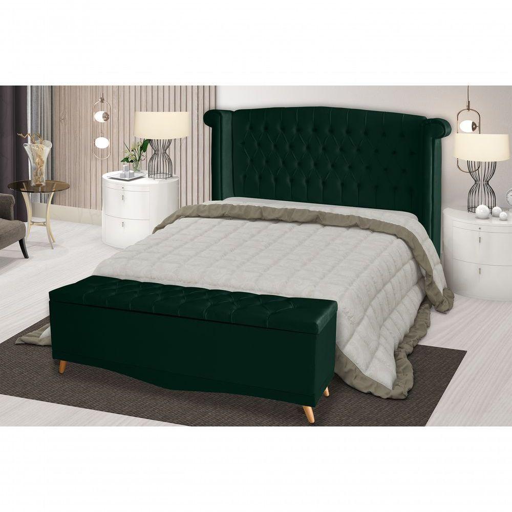 Kit De Quarto Cabeceira De Cama Box E Calçadeira Baú Toquio Casal 140 Cm Suede Verde Do Lar Móveis E Decoração - 2