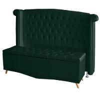 Kit De Quarto Cabeceira De Cama Box E Calçadeira Baú Toquio Casal 140 Cm Suede Verde Do Lar Móveis E Decoração - 1