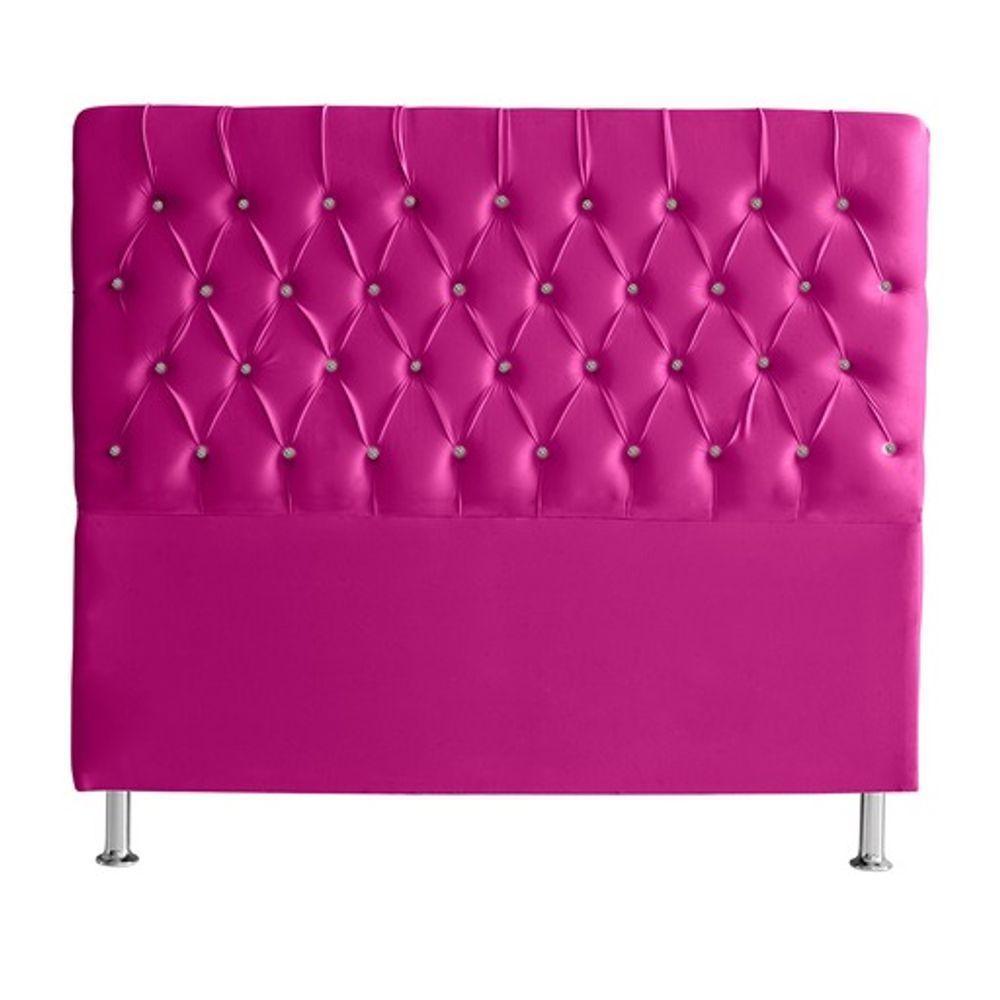 Cabeceira De Cama Box Estrela King 195 Cm Suede Botão Cristal Rosa Pink Do Lar Móveis E Decoração - 1
