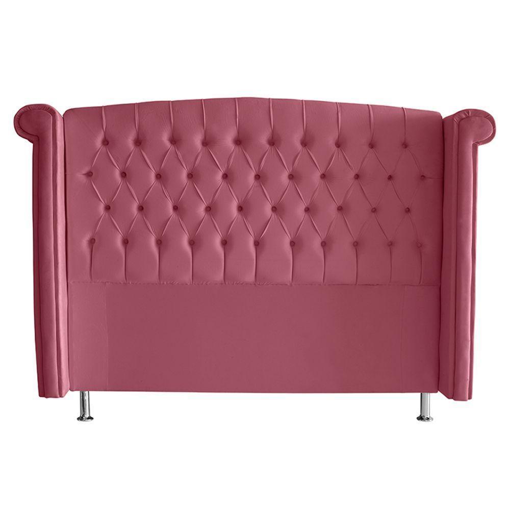 Cabeceira De Cama Box Luxo Queen 160 Cm Suede Rosa Bebê Do Lar Móveis - 1