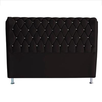 Cabeceira De Cama Box Londres King 195 Cm Suede Botão De Strass Preto Do Lar Móveis E Decoração