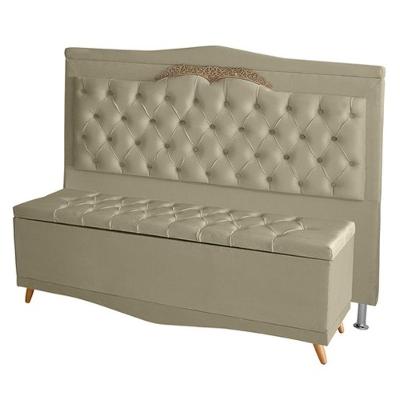 Kit De Cabeceira De Cama Box E Calçadeira Baú Barcelona King 195 Cm Retro Capitonê Suede Bege Do Lar Móveis