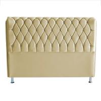 Cabeceira De Cama Box Jully Casal 140 Cm Botão Strass Suede Bege Do Lar Móveis - 1