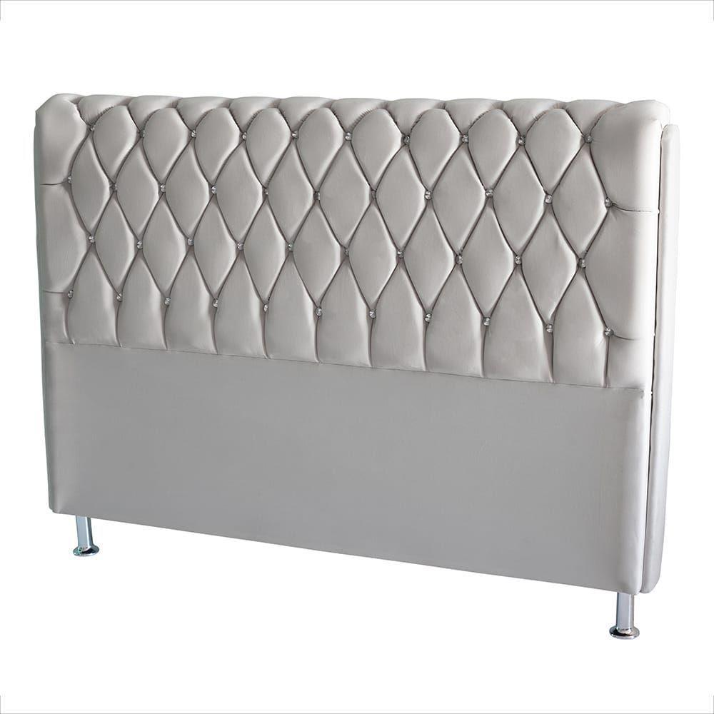 Cabeceira De Cama Box Jully Queen 160 Cm Botão Strass Suede Prata Do Lar Móveis - 2