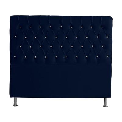 Cabeceira De Cama Box Estrela Casal 140 Cm Suede Botão Cristal Azul Marinho Do Lar Móveis E Decoração