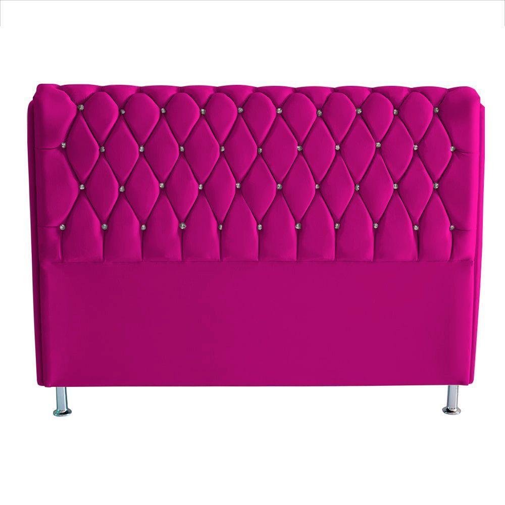 Cabeceira De Cama Box Londres Casal Queen 160 Cm Suede Botão De Strass Rosa Pink Do Lar Móveis E Decoração - 1