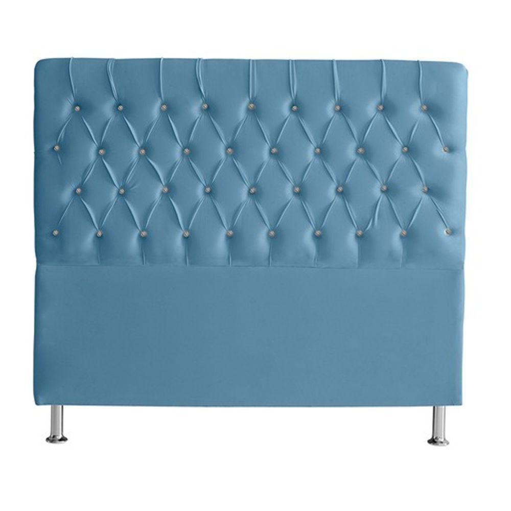Cabeceira De Cama Box Estrela Casal 140 Cm Suede Botão Cristal Azul Bebê Do Lar Móveis E Decoração - 1