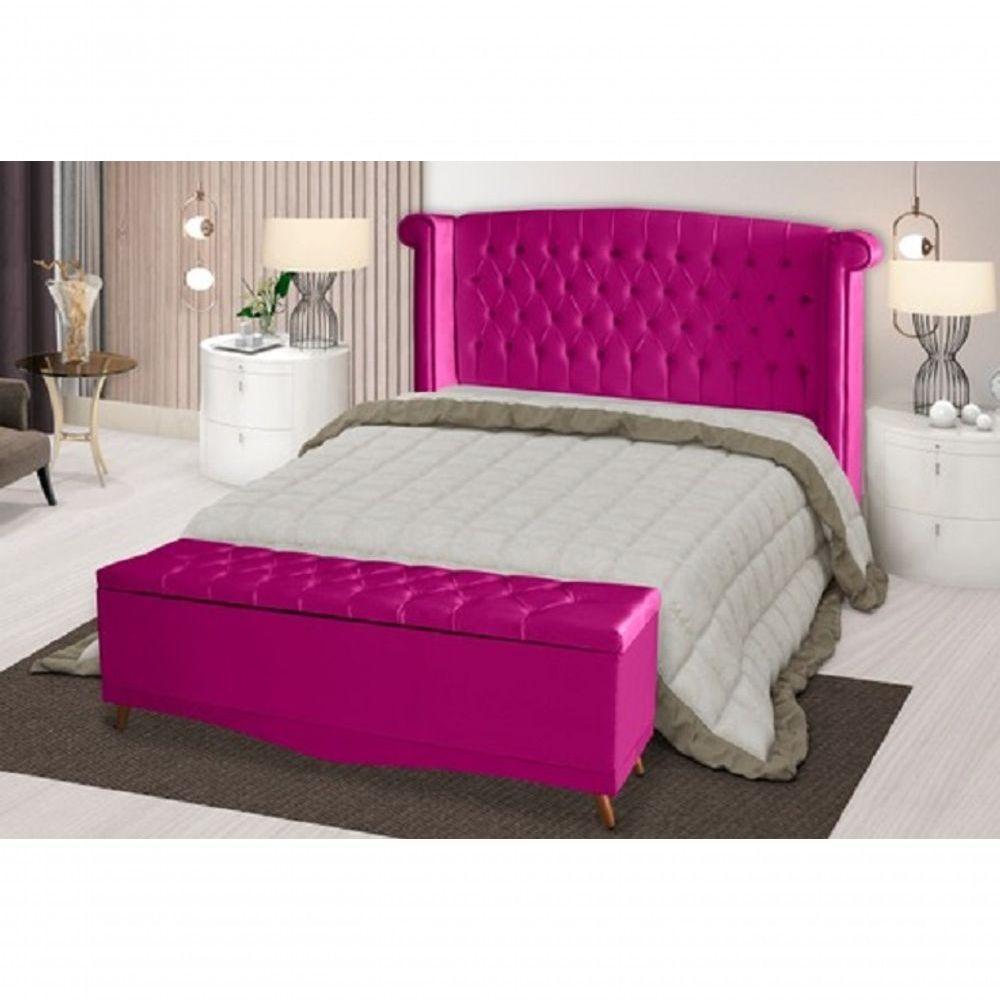 Kit De Quarto Cabeceira De Cama Box E Calçadeira Baú Toquio Casal 140 Cm Suede Rosa Pink Do Lar Móveis E Decoração - 2