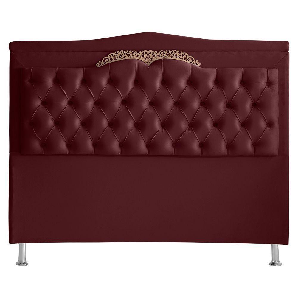 Cabeceira De Cama Box Barcelona Queen 160 Cm Capitonê Retro Botão Encapados Suede Vinho Do Lar Móveis - 1