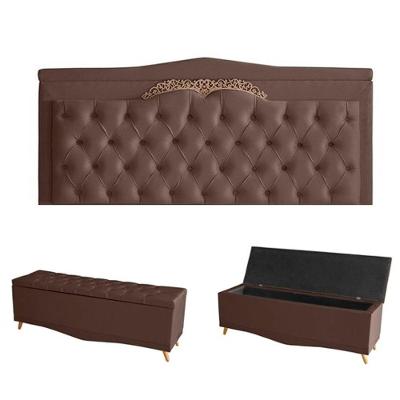 Kit Barcelona Cabeceira De Cama Painel E Calçadeira Baú Casal 140 Cm Suede Rosê Do Lar Móveis E Decoração