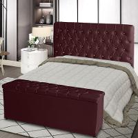 Kit Cabeceira De Cama Box E Calçadeira Baú Paris King 195 Cm Capitonê Suede Bordo Do Lar Móveis - 2