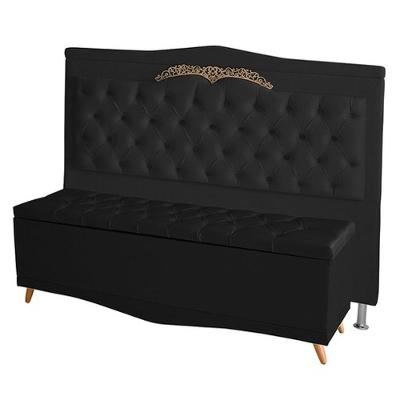 Kit De Cabeceira De Cama Box E Calçadeira Baú Barcelona King 195 Cm Retro Capitonê Suede Preto Do Lar Móveis