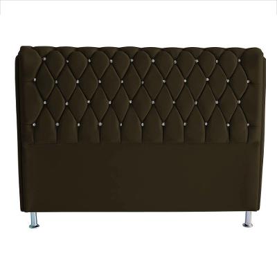 Cabeceira De Cama Box Londres Casal 140 Cm Suede Botão De Strass Marrom Do Lar Móveis E Decoração