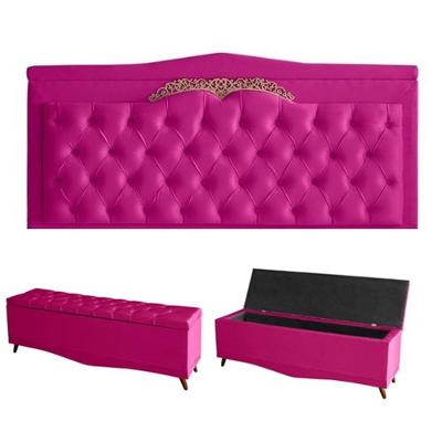Kit Barcelona Cabeceira De Cama Painel E Calçadeira Baú Casal 140 Cm Suede Rosa Pink Do Lar Móveis E Decoração