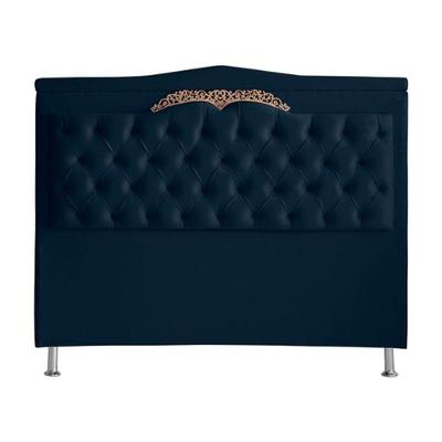 Cabeceira De Cama Box Barcelona Casal 140 Cm Capitonê Botão Encapados Suede Azul Marinho Do Lar Móveis