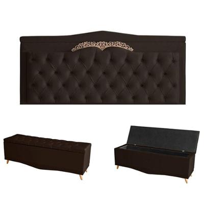 Kit Barcelona Cabeceira De Cama Painel E Calçadeira Baú Casal 140 Cm Suede Marrom Do Lar Móveis E Decoração