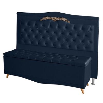 Kit Cabeceira De Cama Box E Calçadeira Baú Madri King 195 Cm Suede Azul Marinho Do Lar Móveis E Decoração