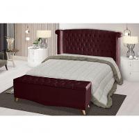 Kit Cabeceira De Cama Box E Calçadeira Baú Luxo Queen 160 Cm Suede Bordo Do Lar Móveis - 2