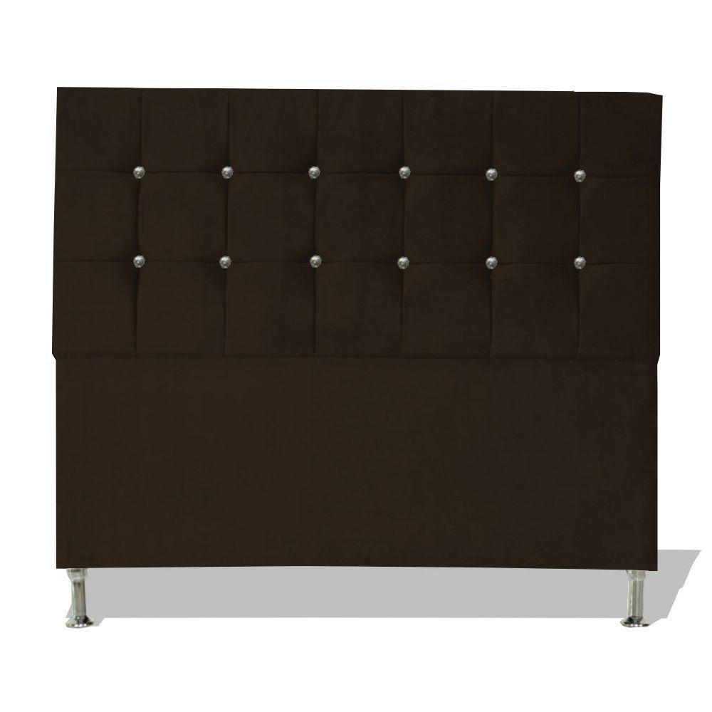 Cabeceira De Cama Box Cristal Queen 160 Cm Botão Strass Suede Marrom Do Lar Móveis - 1