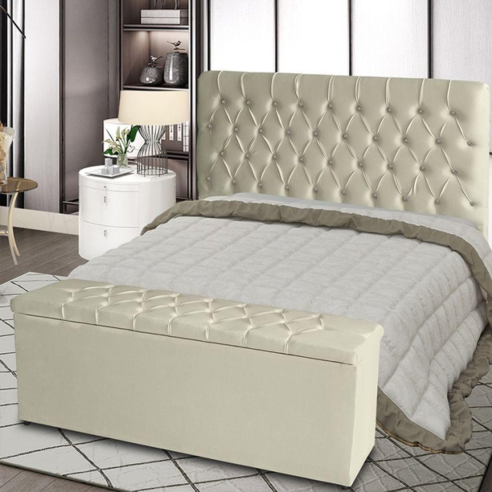 Kit Cabeceira De Cama Box E Calçadeira Baú Paris Queen 160 Cm Capitonê Suede Porcelana Do Lar Móveis - 2