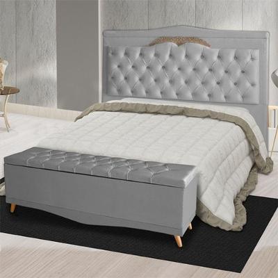 Kit Cabeceira De Cama Box E Calçadeira Baú Madri King 195 Cm Suede Prata Do Lar Móveis E Decoração