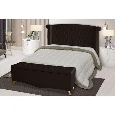 Kit De Quarto Cabeceira De Cama Box E Calçadeira Baú Toquio Casal 140 Cm Suede Marrom Do Lar Móveis E Decoração