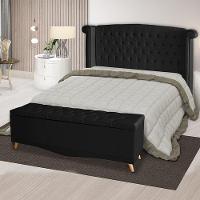 Kit Cabeceira De Cama Box E Calçadeira Baú Luxo Casal 140 Cm Suede Preto Do Lar Móveis - 2