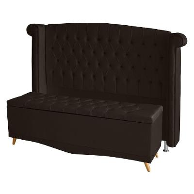 Kit De Quarto Cabeceira De Cama Box E Calçadeira Baú Toquio Casal Queen 160 Cm Suede Marrom Do Lar Móveis E Decoração