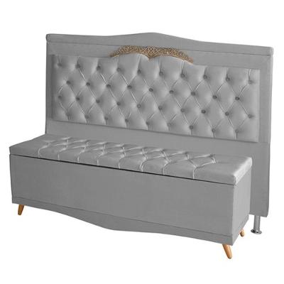 Kit De Cabeceira De Cama Box E Calçadeira Baú Barcelona King 195 Cm Retro Capitonê Suede Prata Do Lar Móveis