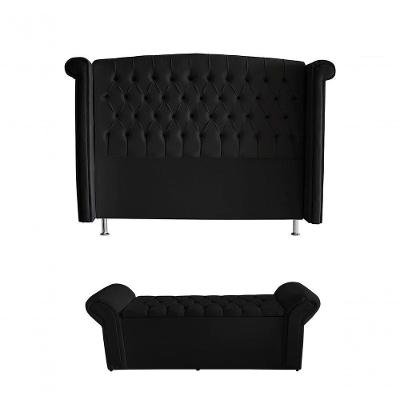 Kit Realeza Cabeceira De Cama Box E Calçadeira Baú Casal 140 Cm Suede Preto Do Lar Móveis