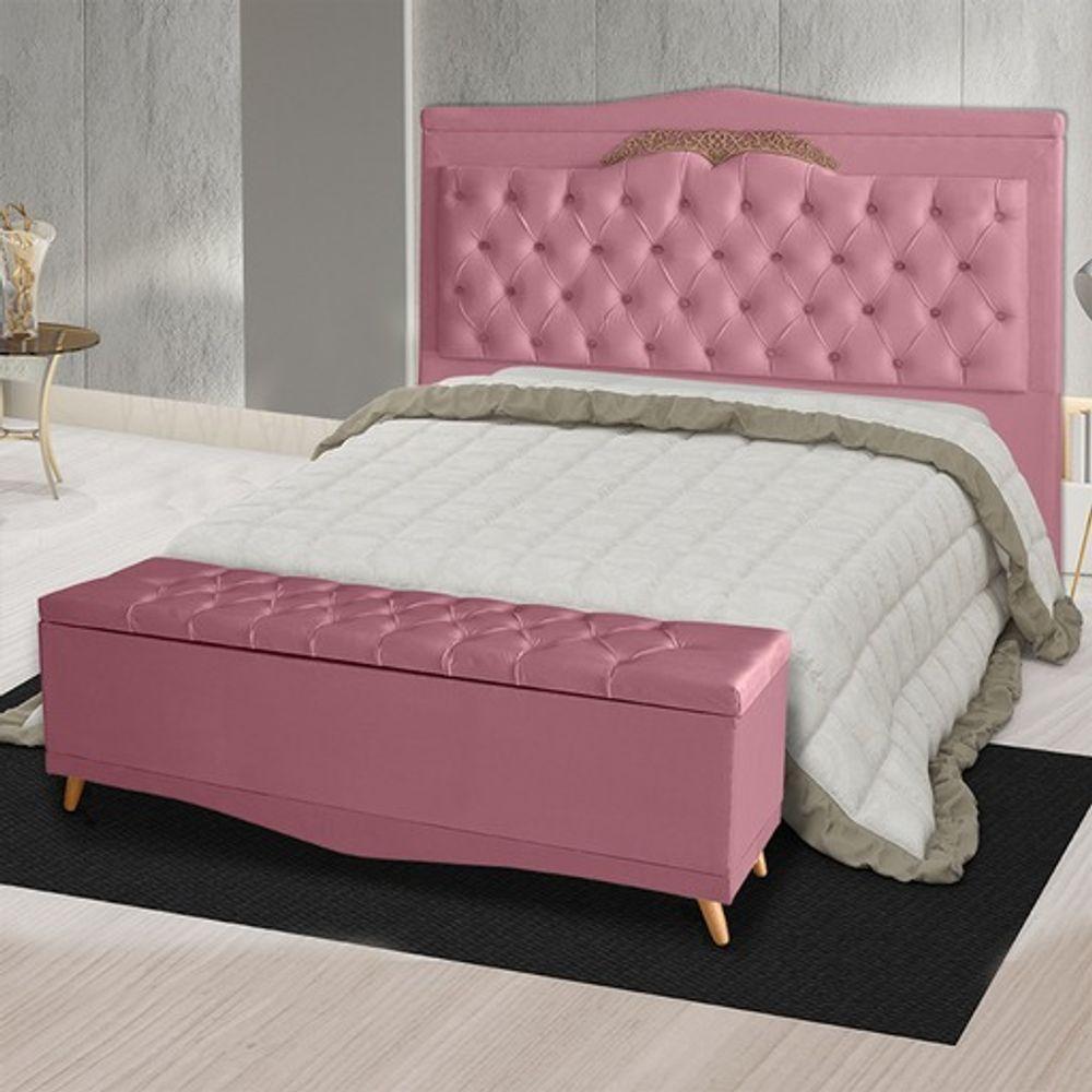 Kit De Cabeceira De Cama Box E Calçadeira Baú Barcelona Casal 140 Cm Retro Capitonê Suede Rosa Bebê Do Lar Móveis - 2