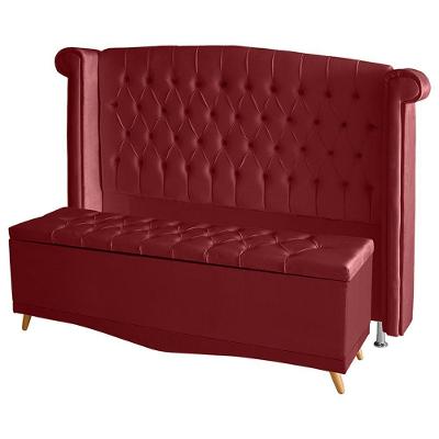 Kit De Quarto Cabeceira De Cama Box E Calçadeira Baú Toquio Casal 140 Cm Suede Vermelho Do Lar Móveis E Decoração