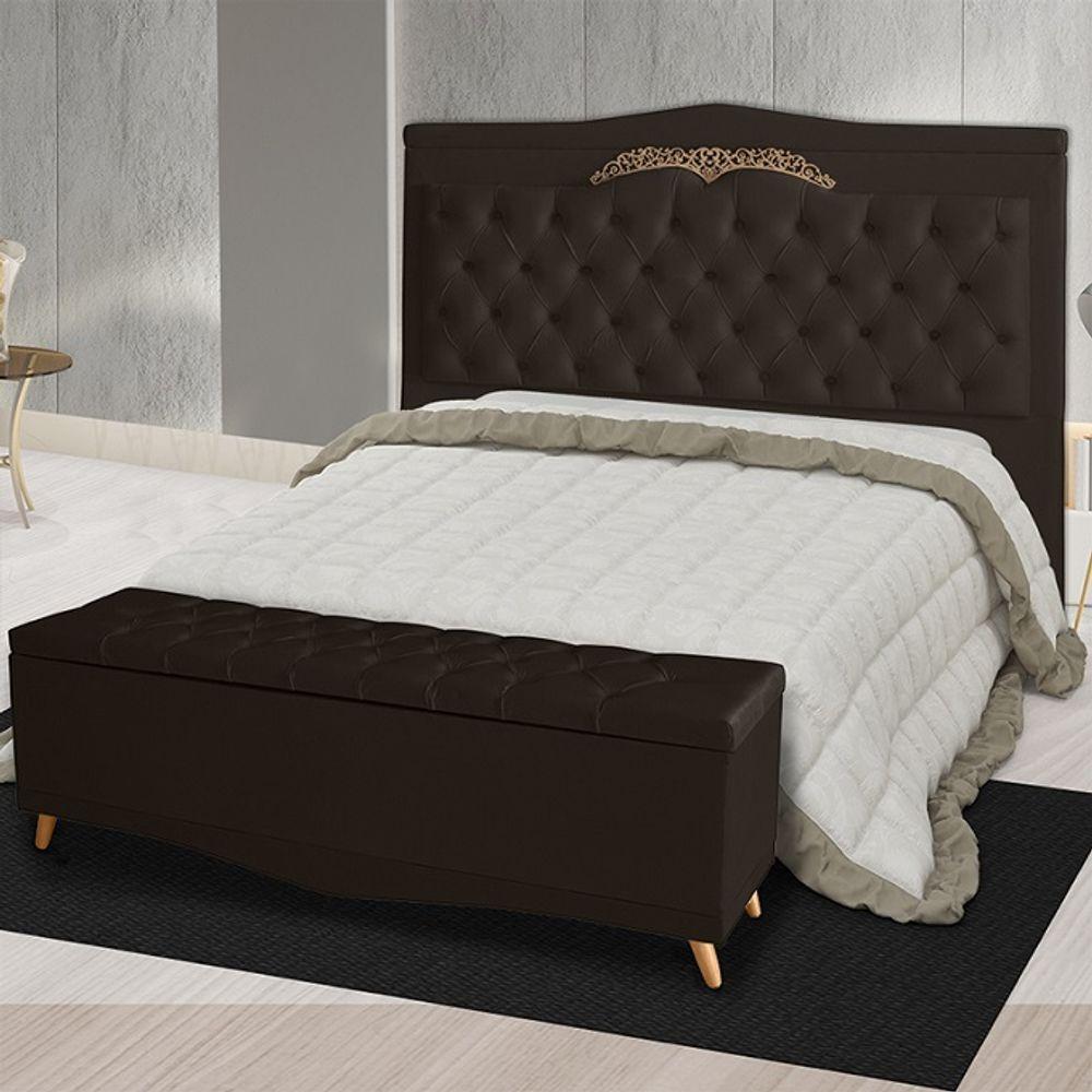 Kit Cabeceira De Cama Box E Calçadeira Baú Madri Queen 160 Cm Suede Marrom Do Lar Móveis E Decoração - 2