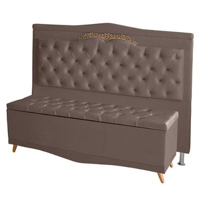 Kit De Cabeceira De Cama Box E Calçadeira Baú Barcelona King 195 Cm Retro Capitonê Suede Rosê Do Lar Móveis