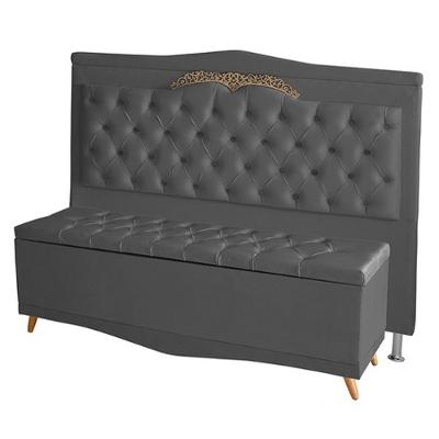 Kit Cabeceira De Cama Box E Calçadeira Baú Madri King 195 Cm Suede Grafite Do Lar Móveis E Decoração
