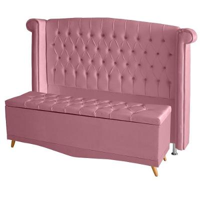 Kit De Quarto Cabeceira De Cama Box E Calçadeira Baú Toquio Casal 140 Cm Suede Rosa Bebê Do Lar Móveis E Decoração