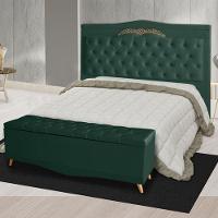 Kit De Cabeceira De Cama Box E Calçadeira Baú Barcelona Casal 140 Cm Retro Capitonê Suede Verde Do Lar Móveis - 2