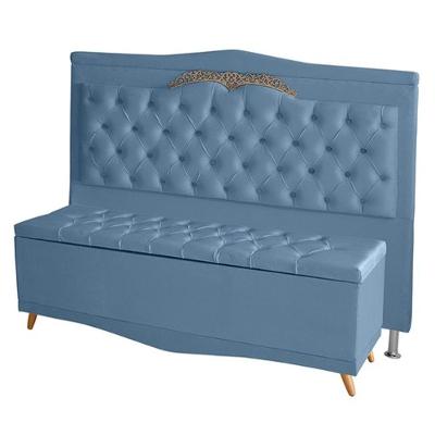 Kit Cabeceira De Cama Box E Calçadeira Baú Madri King 195 Cm Suede Azul Bebê Do Lar Móveis E Decoração