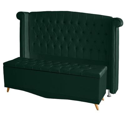 Kit De Quarto Cabeceira De Cama Box E Calçadeira Baú Toquio Casal Queen 160 Cm Suede Verde Do Lar Móveis E Decoração