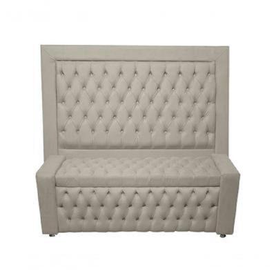 Kit Cabeceira De Cama Box E Calçadeira Baú Retro Capitonê Botão Encapados King 195 Cm Suede Prata Do Lar Móveis