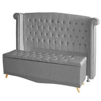 Kit De Quarto Cabeceira De Cama Box E Calçadeira Baú Toquio Casal Queen 160 Cm Suede Prata Do Lar Móveis E Decoração