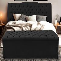 Kit Cabeceira E Calçadeira Baú Dunas Casal 140 Cm - Veludo Preto - 1