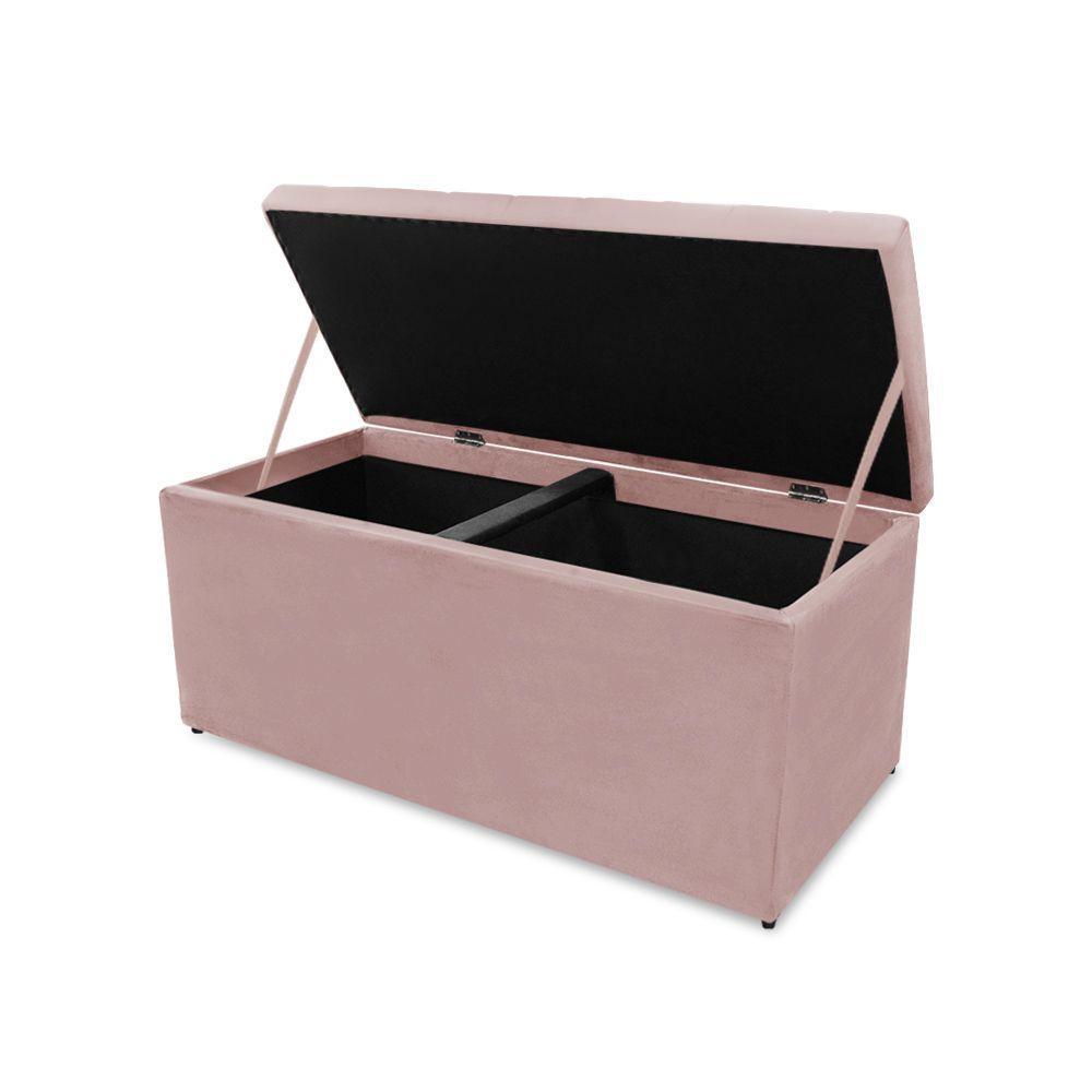 Kit Cabeceira E Calçadeira Baú Dunas Queen 160 Cm - Veludo Rose - 4