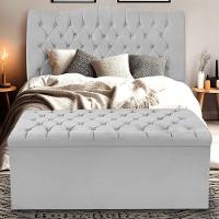 Kit Cabeceira E Calçadeira Baú Dunas Casal 140 Cm - Veludo Cinza - 1