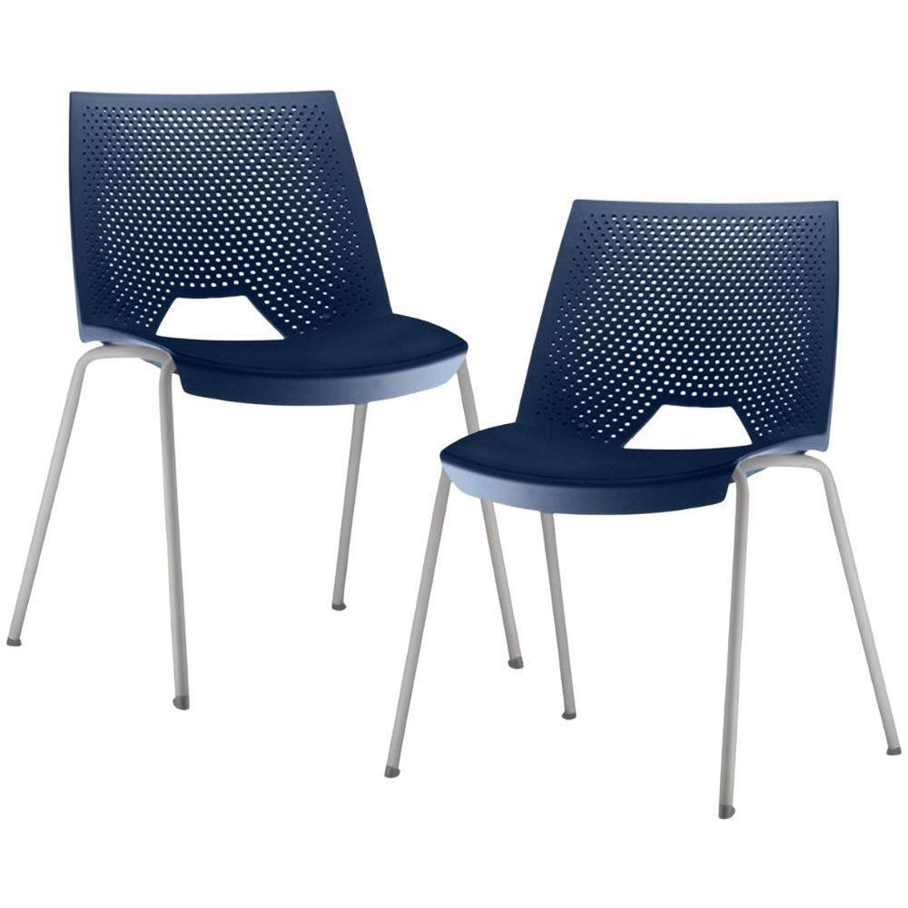 Kit 02 Cadeiras Empilhável Fixa Liked F02 Base Aço Cinza Azul - Lyam Decor - 1