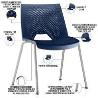 Kit 02 Cadeiras Empilhável Fixa Liked F02 Base Aço Cinza Azul - Lyam Decor - 3